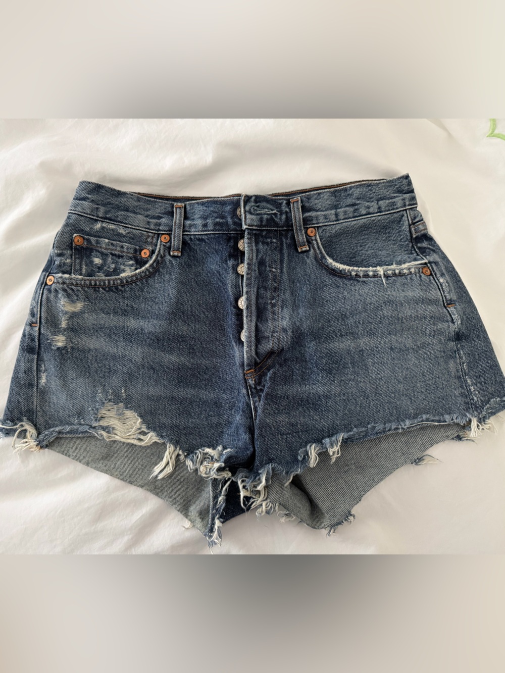 AGOLDE Distressed Dark Blue Denim Cutoff Shorts